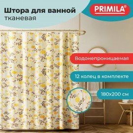 Шторка для ванной ПОЛИЭСТЕР, 180х200см, кольца в комплекте, РАСТЕНИЯ, PRIMILA, 700085