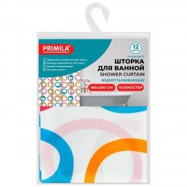 Шторка для ванной ПОЛИЭСТЕР, 180х200см, кольца в комплекте, КРУГИ, PRIMILA, 700086