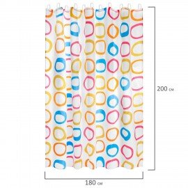 Шторка для ванной ПОЛИЭСТЕР, 180х200см, кольца в комплекте, КРУГИ, PRIMILA, 700086