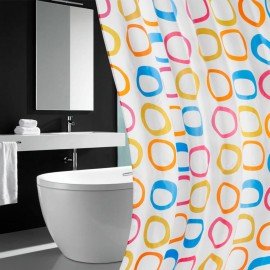 Шторка для ванной ПОЛИЭСТЕР, 180х200см, кольца в комплекте, КРУГИ, PRIMILA, 700086