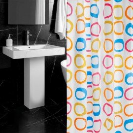 Шторка для ванной ПОЛИЭСТЕР, 180х200см, кольца в комплекте, КРУГИ, PRIMILA, 700086