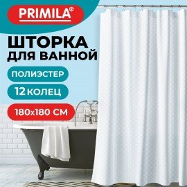 Шторка для ванной ПОЛИЭСТЕР, 180х180см, кольца в комплекте, БЕЛЫЙ БРИЛЛИАНТ, PRIMILA, 700087