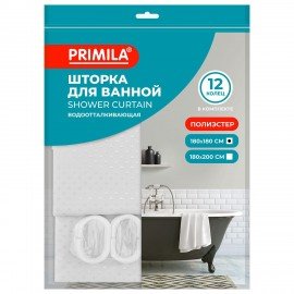 Шторка для ванной ПОЛИЭСТЕР, 180х180см, кольца в комплекте, БЕЛЫЙ БРИЛЛИАНТ, PRIMILA, 700087