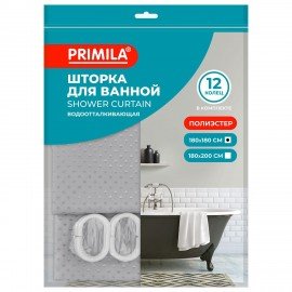 Шторка для ванной ПОЛИЭСТЕР, 180х180см, кольца в комплекте, СЕРЫЙ БРИЛЛИАНТ, PRIMILA, 700088