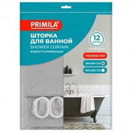 Шторка для ванной ПОЛИЭСТЕР, 180х180см, кольца в комплекте, СЕРЫЙ БРИЛЛИАНТ, PRIMILA, 700088