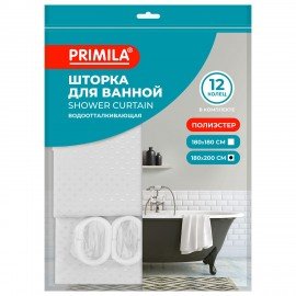 Шторка для ванной ПОЛИЭСТЕР, 180х200см, кольца в комплекте, БЕЛЫЙ БРИЛЛИАНТ, PRIMILA, 700093