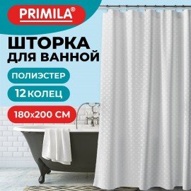 Шторка для ванной ПОЛИЭСТЕР, 180х200см, кольца в комплекте, СЕРЫЙ БРИЛЛИАНТ, PRIMILA, 700094