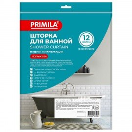 Шторка для ванной ПОЛИЭСТЕР, 180х200см, кольца в комплекте, ГОЛУБОЙ БРИЛЛИАНТ, PRIMILA, 700096