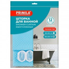 Шторка для ванной ПОЛИЭСТЕР, 180х200см, кольца в комплекте, ГОЛУБОЙ БРИЛЛИАНТ, PRIMILA, 700096