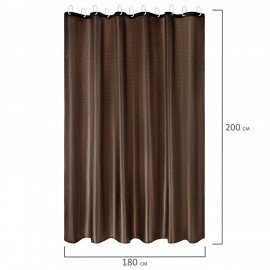 Шторка для ванной ПОЛИЭСТЕР, 180х200см, кольца в комплекте, КОРИЧНЕВЫЙ БРИЛЛИАНТ, PRIMILA, 700097