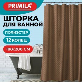 Шторка для ванной ПОЛИЭСТЕР, 180х200см, кольца в комплекте, КОРИЧНЕВЫЙ БРИЛЛИАНТ, PRIMILA, 700097