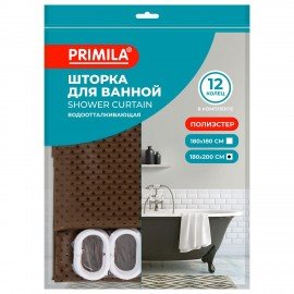 Шторка для ванной ПОЛИЭСТЕР, 180х200см, кольца в комплекте, КОРИЧНЕВЫЙ БРИЛЛИАНТ, PRIMILA, 700097