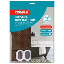 Шторка для ванной ПОЛИЭСТЕР, 180х200см, кольца в комплекте, КОРИЧНЕВЫЙ БРИЛЛИАНТ, PRIMILA, 700097