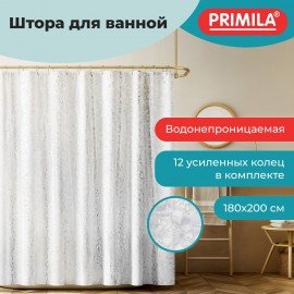 Шторка для ванной EVA, 180х200см, кольца в комплекте, БЕЛАЯ ЛЕДЯНАЯ СВЕЖЕСТЬ, PRIMILA, 700099