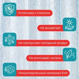 Шторка для ванной EVA, 180х200см, кольца в комплекте, СИНЯЯ ЛЕДЯНАЯ СВЕЖЕСТЬ, PRIMILA, 700100