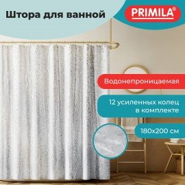 Шторка для ванной EVA, 180х200см, кольца в комплекте, СЕРАЯ ЛЕДЯНАЯ СВЕЖЕСТЬ, PRIMILA, 700101