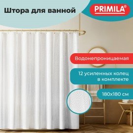 Шторка для ванной EVA, 180х180см, кольца в комплекте, БЕЛАЯ ГОЛОГРАФИЯ, PRIMILA, 700102