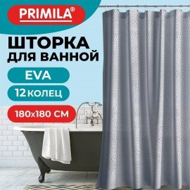 Шторка для ванной EVA, 180х180см, кольца в комплекте, СЕРАЯ ГОЛОГРАФИЯ, PRIMILA, 700104