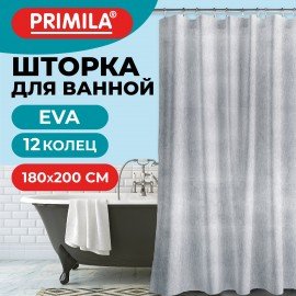 Шторка для ванной EVA, 180х200см, кольца в комплекте, БЕЛЫЕ ЛИНИИ, PRIMILA, 700105