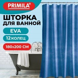 Шторка для ванной EVA, 180х200см, кольца в комплекте, СИНИЕ ЛИНИИ, PRIMILA, 700106