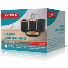 Набор аксессуаров для ванной комнаты, 4 предмета, белый, пластик/бамбук, PRIMILA (ПРИМИЛА), 700119