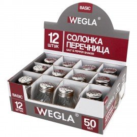 Солонка-перечница 50 мл, BASIC, баночка для специй, стекло/сталь, дисплей, WEGLA (ВЕГЛА), 700224