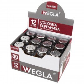 Солонка-перечница 80 мл, CLASSIC, баночка для специй, стекло/сталь, дисплей, WEGLA (ВЕГЛА), 700225