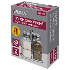 Набор для специй 2*80 мл, CLASSIC, солонка+перечница на подставке, стекло/сталь, WEGLA (ВЕГЛА), 700227
