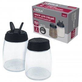 Набор для специй 2*150 мл, MAXI, солонка+перечница, стекло/пластик, WEGLA (ВЕГЛА), 700228