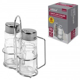Набор для специй 2*50 мл, CLASSIC, салфетница/подставка+солонка+перечница, WEGLA (ВЕГЛА), 700229