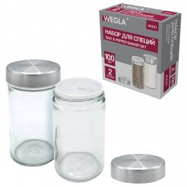 Набор для специй 2*100 мл, MAXI, солонка+перечница, стекло/сталь, круглые, WEGLA (ВЕГЛА), 700230