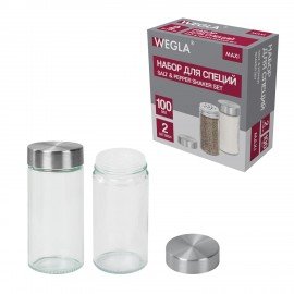 Набор для специй 2*100 мл, MAXI, солонка+перечница, стекло/сталь, круглые, WEGLA (ВЕГЛА), 700230