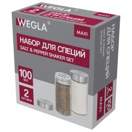 Набор для специй 2*100 мл, MAXI, солонка+перечница, стекло/сталь, круглые, WEGLA (ВЕГЛА), 700230