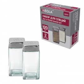 Набор для специй 2*120 мл, MAXI, солонка+перечница, стекло/сталь, квадратные, WEGLA (ВЕГЛА), 700231