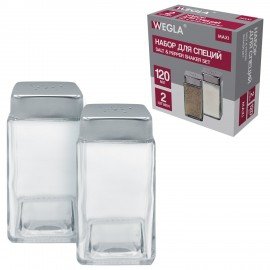 Набор для специй 2*120 мл, MAXI, солонка+перечница, стекло/сталь, квадратные, WEGLA (ВЕГЛА), 700231
