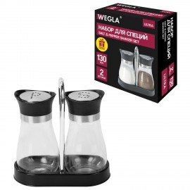 Набор для специй 2*130 мл, ULTRA, подставка+солонка+перечница, отверстия S/P, WEGLA (ВЕГЛА), 700233