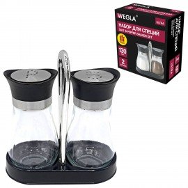 Набор для специй 2*130 мл, ULTRA, подставка+солонка+перечница, отверстия S/P, WEGLA (ВЕГЛА), 700233