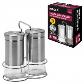 Набор для специй 2*140 мл, ULTRA, подставка+солонка+перечница, 3 типа отверстий, WEGLA (ВЕГЛА), 700234