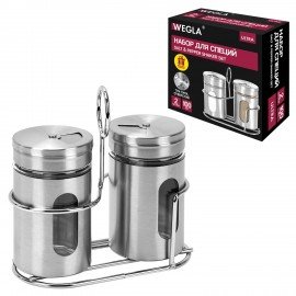 Набор для специй 2*100 мл, ULTRA, подставка+солонка+перечница, 3 типа отверстий, WEGLA (ВЕГЛА), 700235