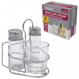 Набор для специй 2*50 мл, CLASSIC, салфетница+соль+перец+стакан под зубочистки, WEGLA (ВЕГЛА), 700236