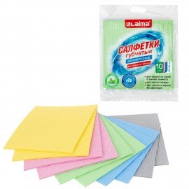 Салфетки губчатые для уборки кухни 15 х 15 см ЦЕЛЛЮЛОЗНЫЕ, КОМПЛЕКТ 10 штук, цветные, LAIMA, 700264