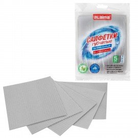 Салфетки губчатые для уборки кухни 15 х18 см ЦЕЛЛЮЛОЗНЫЕ, КОМПЛЕКТ 5 штук, серые, LAIMA, 700266
