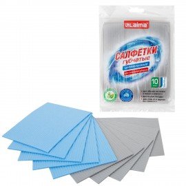 Салфетки губчатые для уборки кухни 15 х 18 см ЦЕЛЛЮЛОЗНЫЕ, КОМПЛЕКТ 10 шт, 5 серых/ 5голубых, LAIMA, 700268