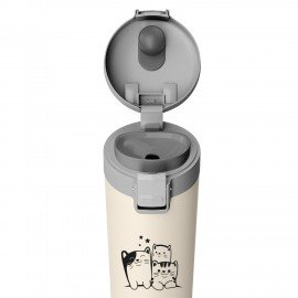 Термокружка 380 мл JOYLUX CLASSIC CAT, нержавеющая сталь SUS304, бежевый с принтом, 700272