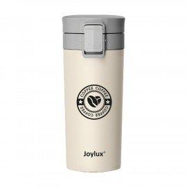 Термокружка 380 мл JOYLUX CLASSIC COFFEE, нержавеющая сталь SUS304, бежевый с принтом, 700273
