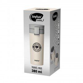 Термокружка 380 мл JOYLUX CLASSIC COFFEE, нержавеющая сталь SUS304, бежевый с принтом, 700273