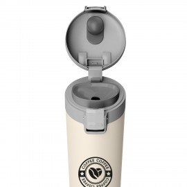 Термокружка 380 мл JOYLUX CLASSIC COFFEE, нержавеющая сталь SUS304, бежевый с принтом, 700273