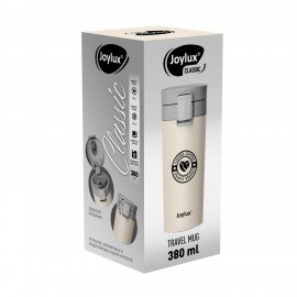 Термокружка 380 мл JOYLUX CLASSIC COFFEE, нержавеющая сталь SUS304, бежевый с принтом, 700273