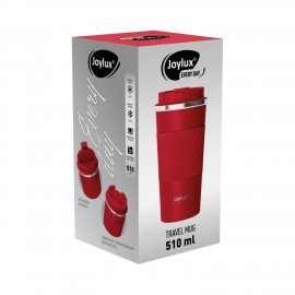 Термокружка 510мл JOYLUX EVERY DAY, нерж. сталь SUS304, силиконовый рукав, красный матовый, 700294