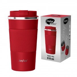 Термокружка 510мл JOYLUX EVERY DAY, нерж. сталь SUS304, силиконовый рукав, красный матовый, 700294